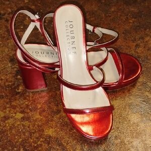 Journee Collection Shiny Red Block Heels